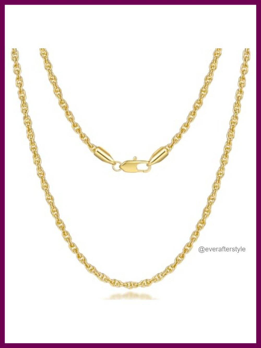 14K Gold Plated Rope Chain Necklace Unisex Trendy Jewelry 18in